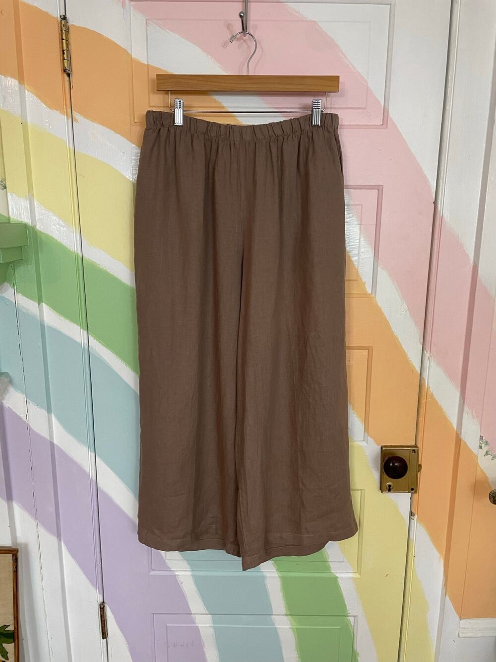 BECASA BLP301 Large Linen Wide Leg Palazzo Pants Taupe Made USA